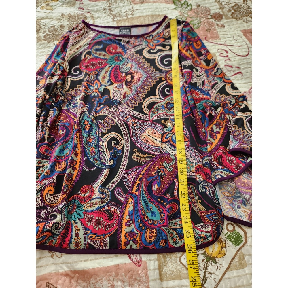 Coco Bianco Vintage Black Floral Paisley Round Neck Bell Long Sleeve Top Size M - Picture 6 of 9